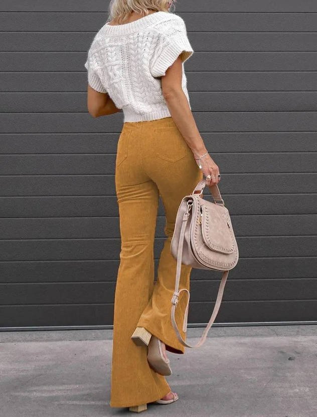 Women's High-Waisted Corduroy Flare Trousers