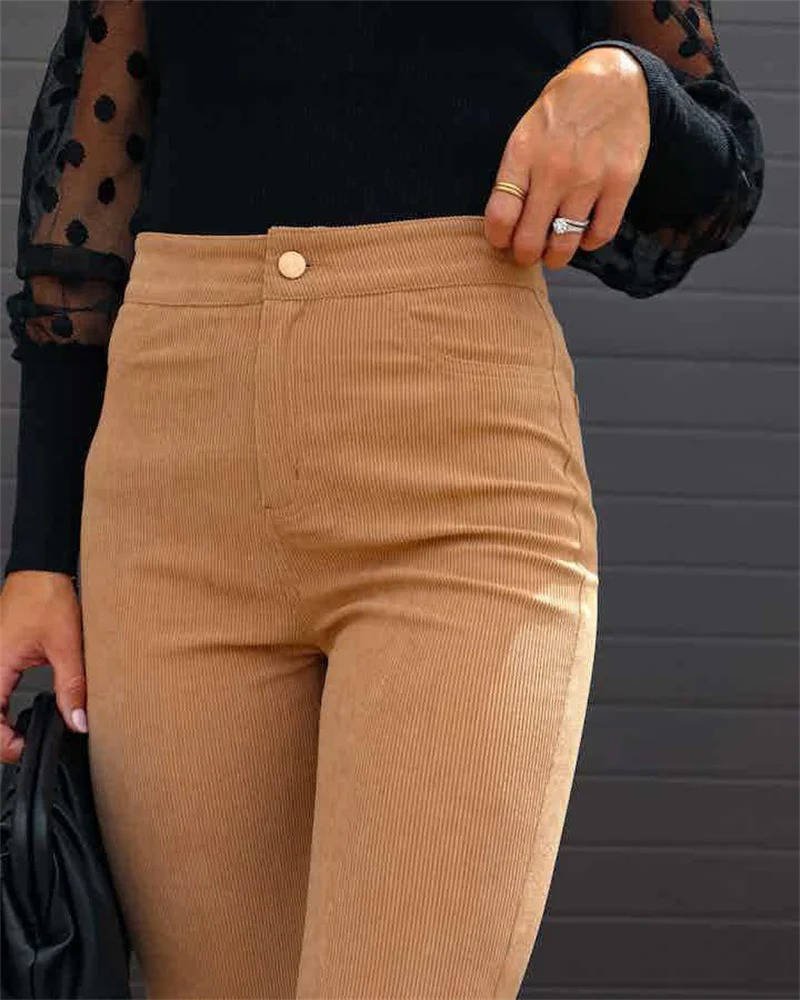 Women's High-Waisted Corduroy Flare Trousers