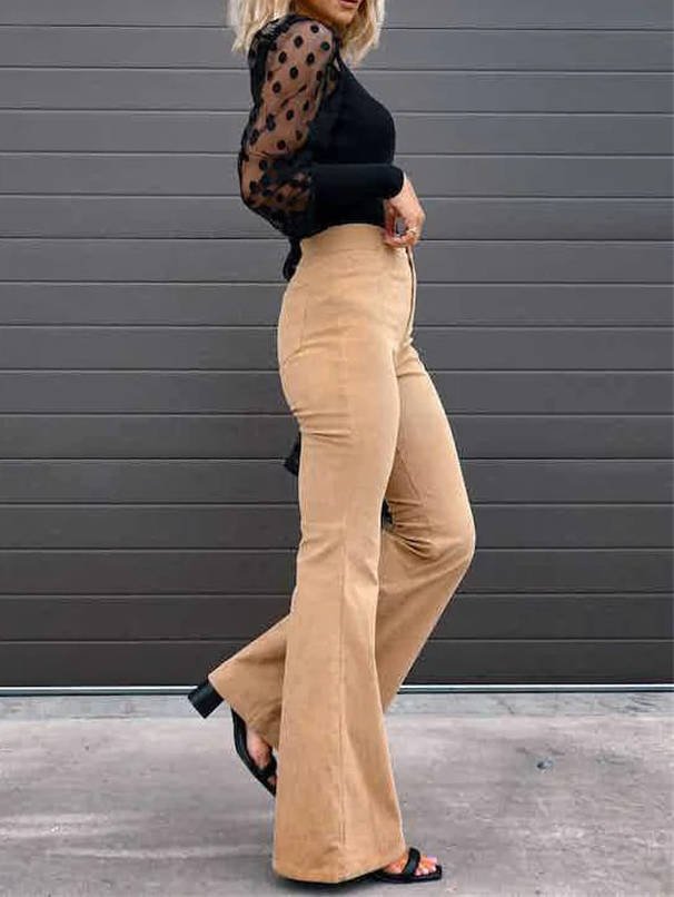 Women's High-Waisted Corduroy Flare Trousers