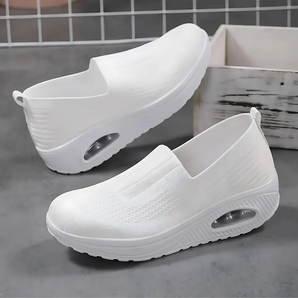 Women's Chunky Knit Platform Slip-On Wedge Trainers - White