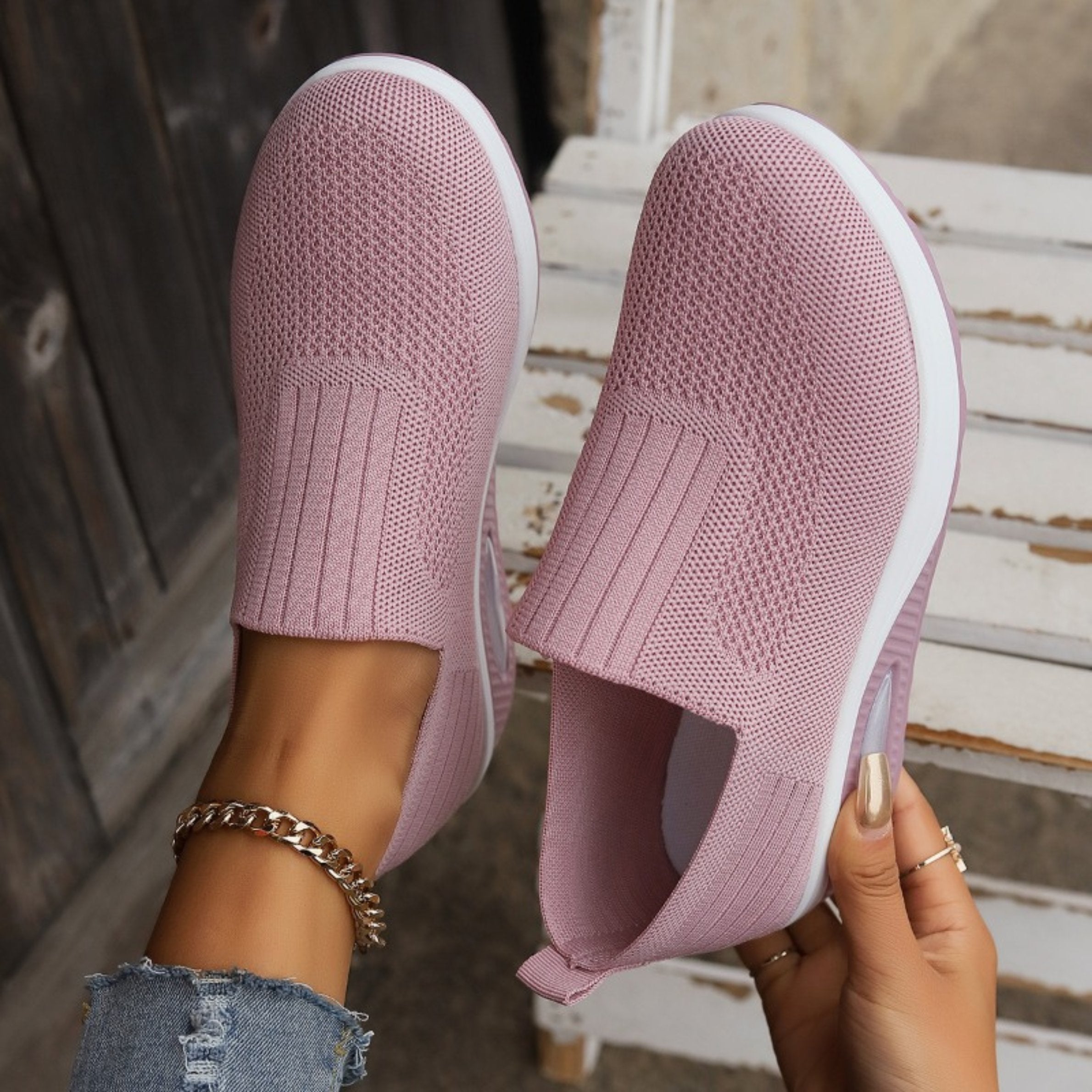 Women's Chunky Knit Platform Slip-On Wedge Trainers