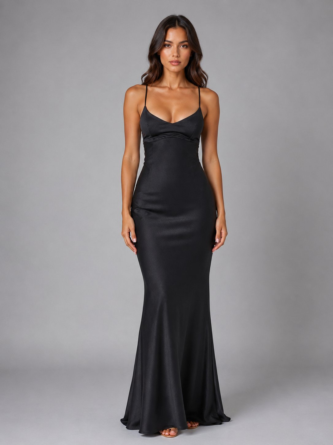 Women's Satin Maxi Party Slip Dress - Black