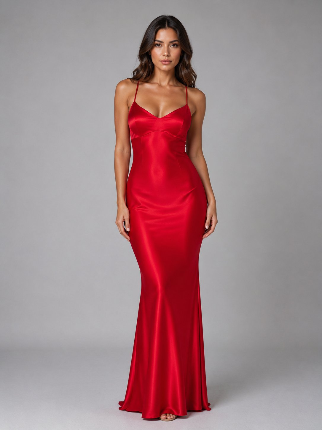 Women's Satin Maxi Party Slip Dress - Red