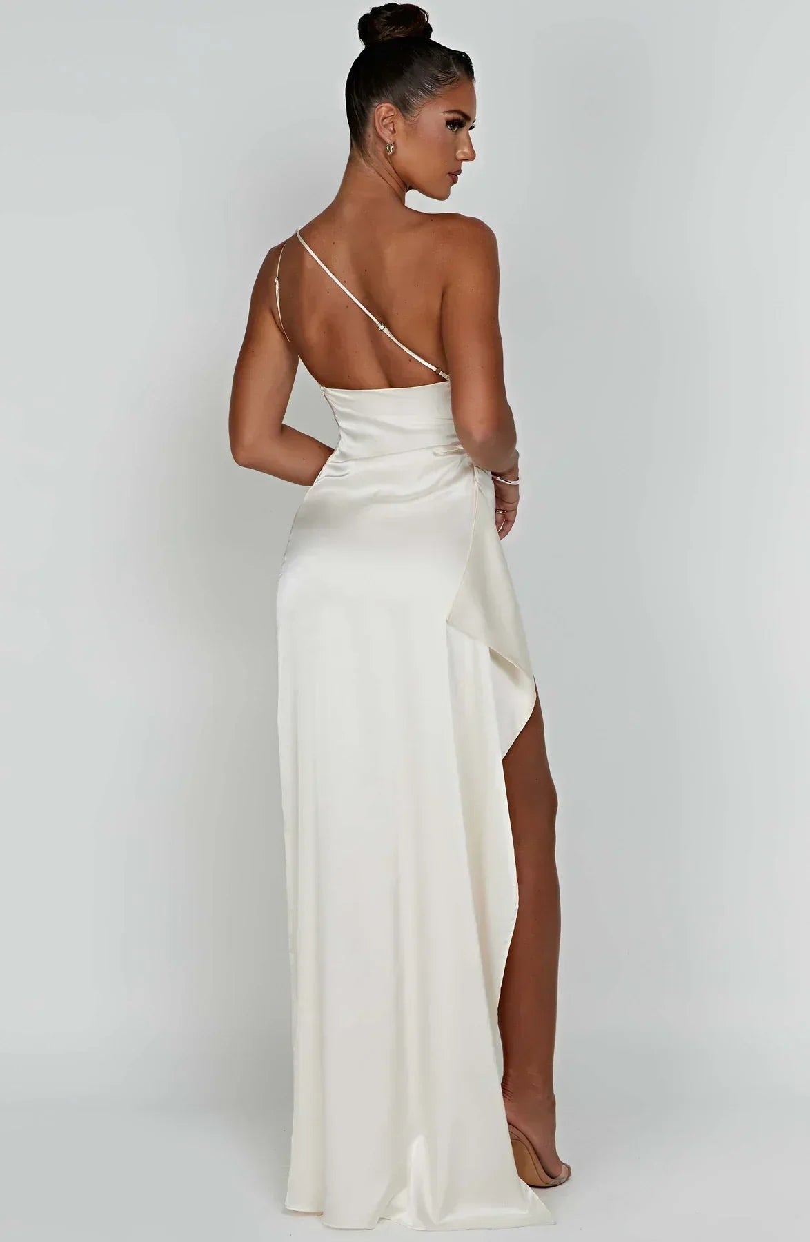 Women's Satin One-Shoulder Bodycon Maxi Party Gown