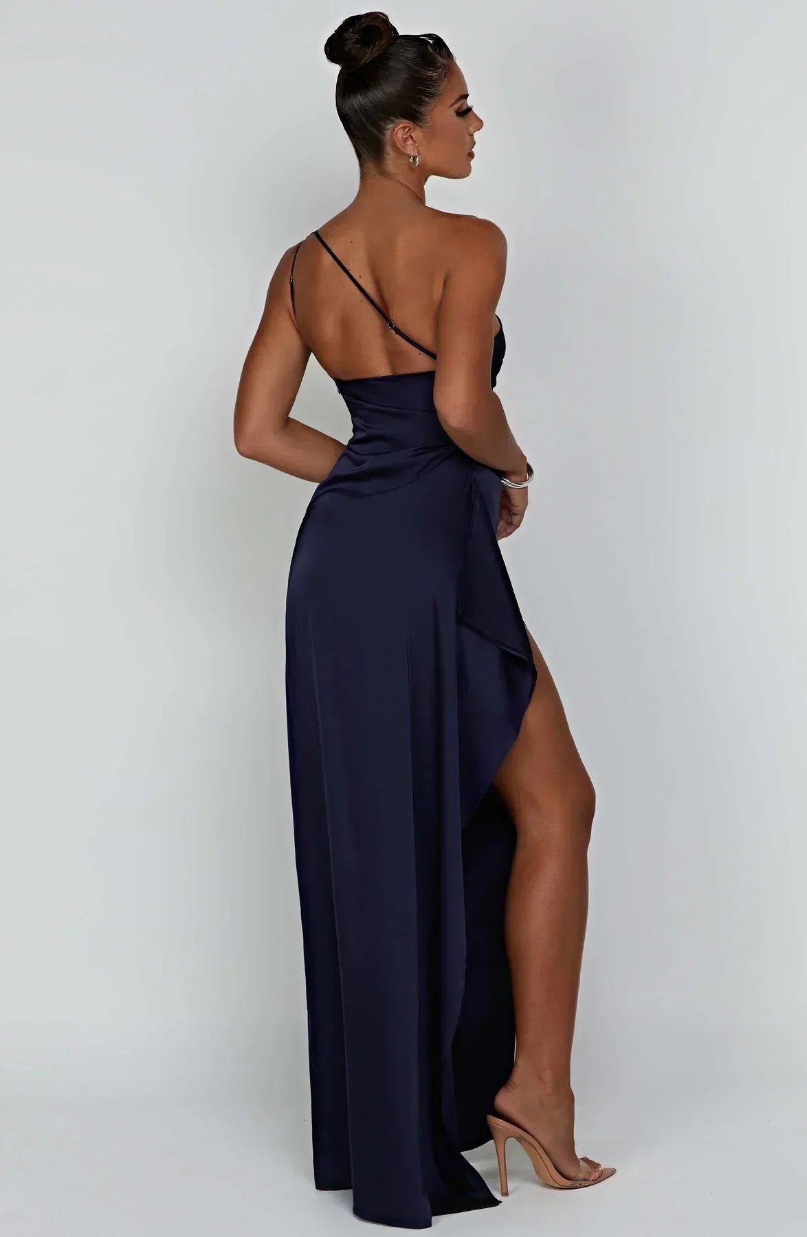 Women's Satin One-Shoulder Bodycon Maxi Party Gown