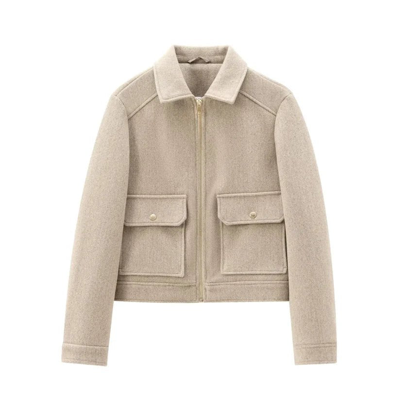 Women's Cropped Wool Jacket - Khaki