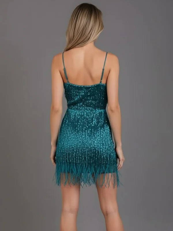 Women's Beaded Fringe Sequin Mini Party Dress