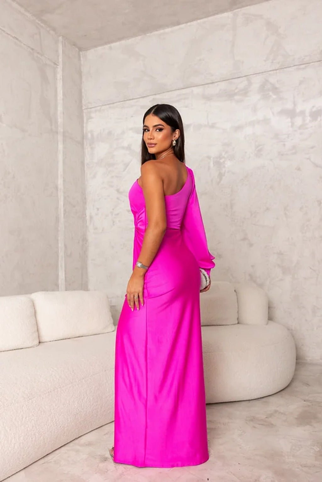 Women's Evening Satin One-Shoulder Maxi Party Gown