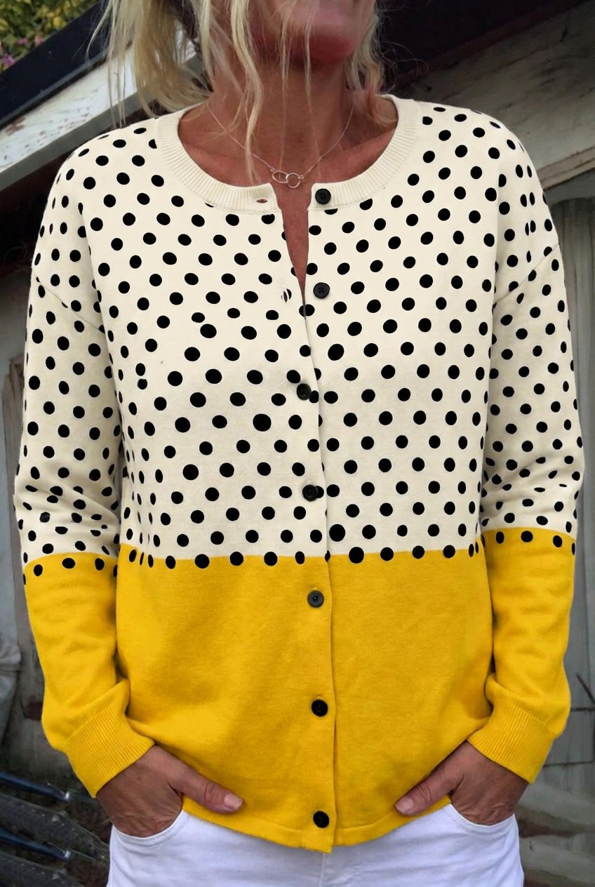 Women's Polka Dot Knit Cardigan - Mustard Yellow