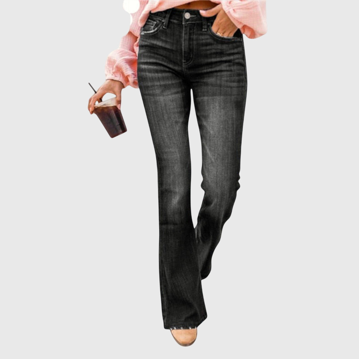 Women's Black High-Waisted Bootcut Jeans - Black