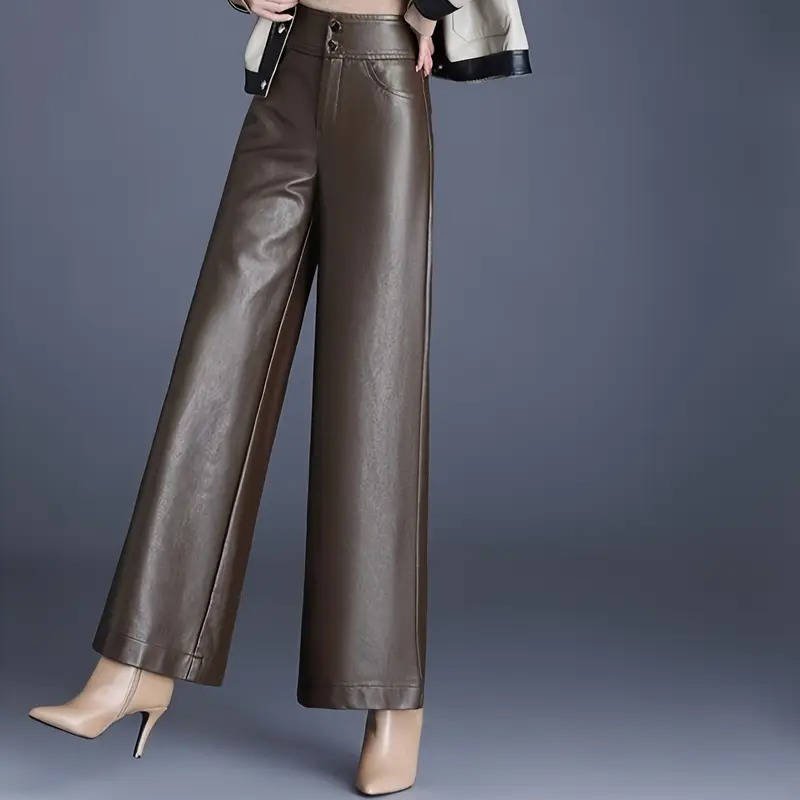 Women's High-Waisted Wide-Leg Faux Leather Trousers