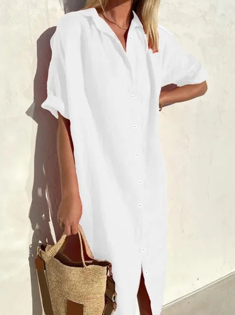 Women's Black Oversized Midi Shirt Dress - White