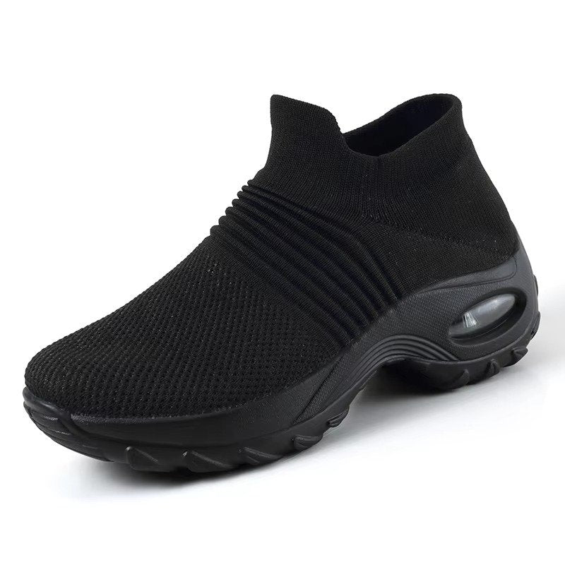 Women's Chunky Knit Platform Slip-On Trainers - All Black
