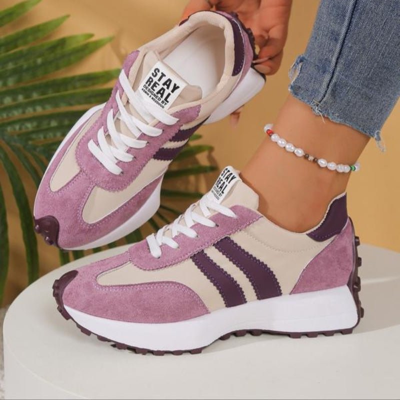 Women's Chunky Striped Platform Lace-Up Suede Trainers