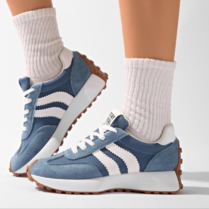 Women's Chunky Striped Platform Lace-Up Suede Trainers