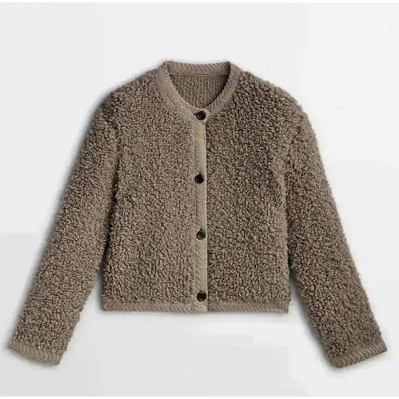Women's Cropped Knit Cardigan - Brown