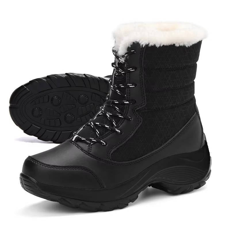 Women's Faux Leather Waterproof Platform Snow Ankle Boots - Black B