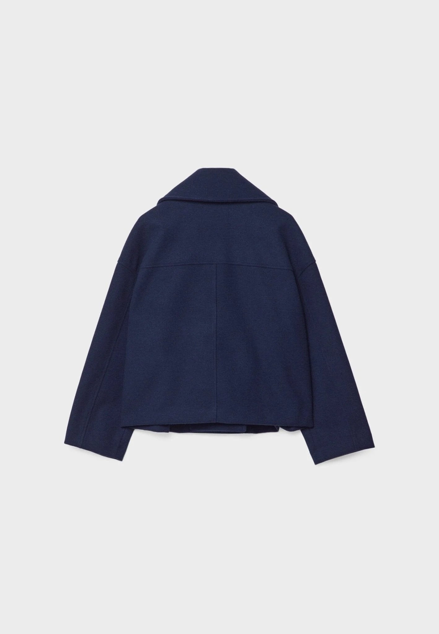 Women's Oversized Cropped Wool Peacoat - Navy Blue