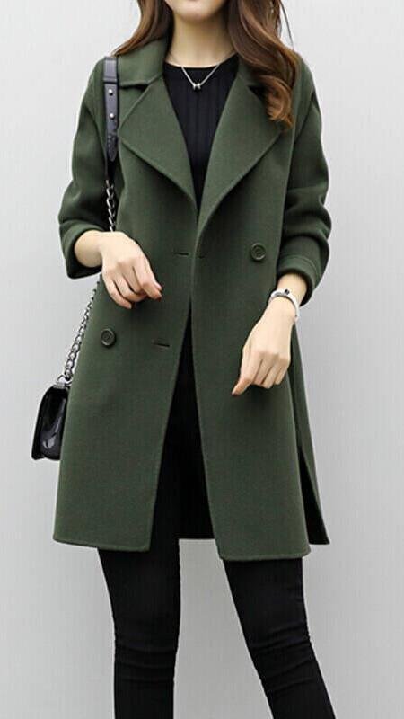 Women's Oversized Longline Wool Coat - Green