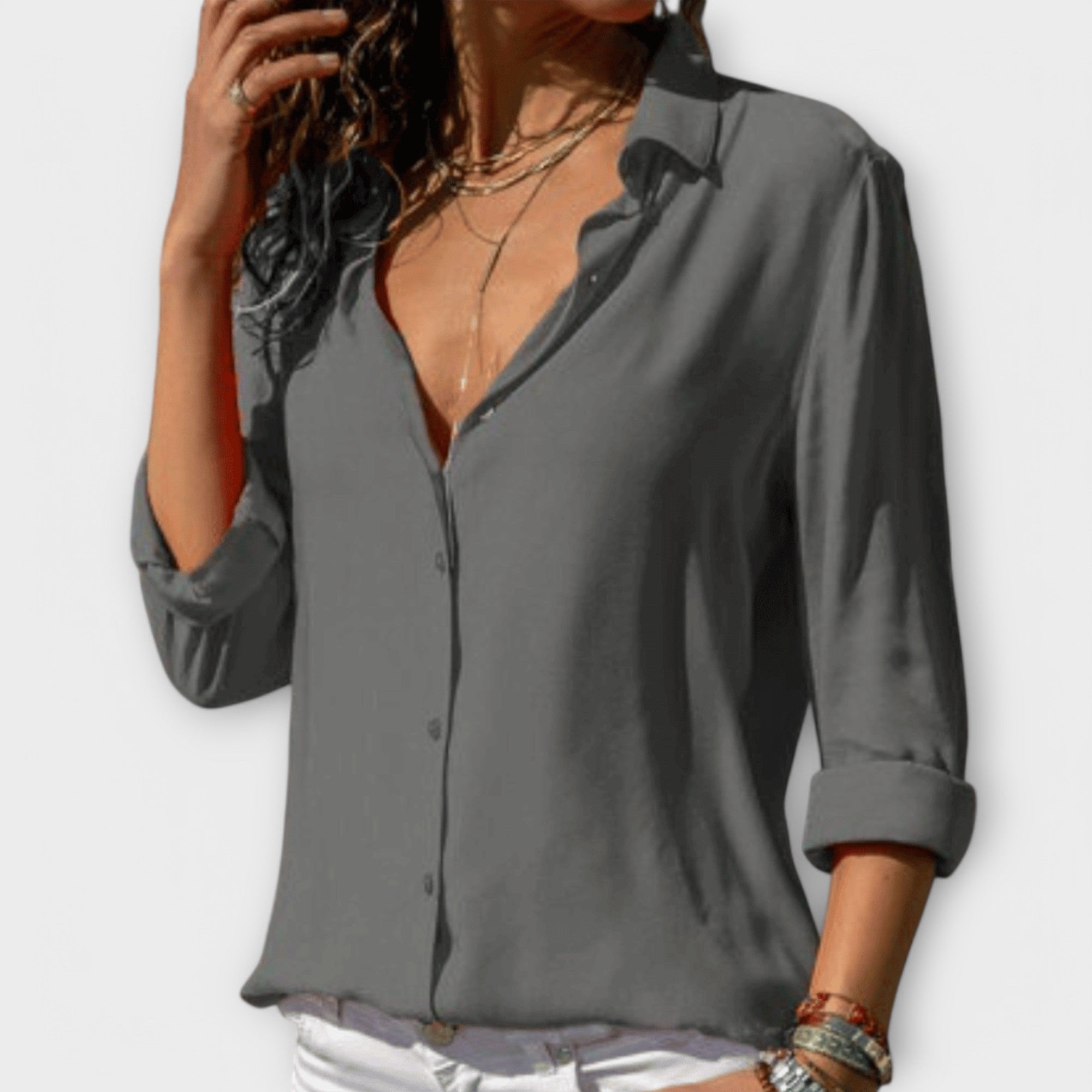 Women's Oversized Chiffon Long Sleeve Blouse - Gray
