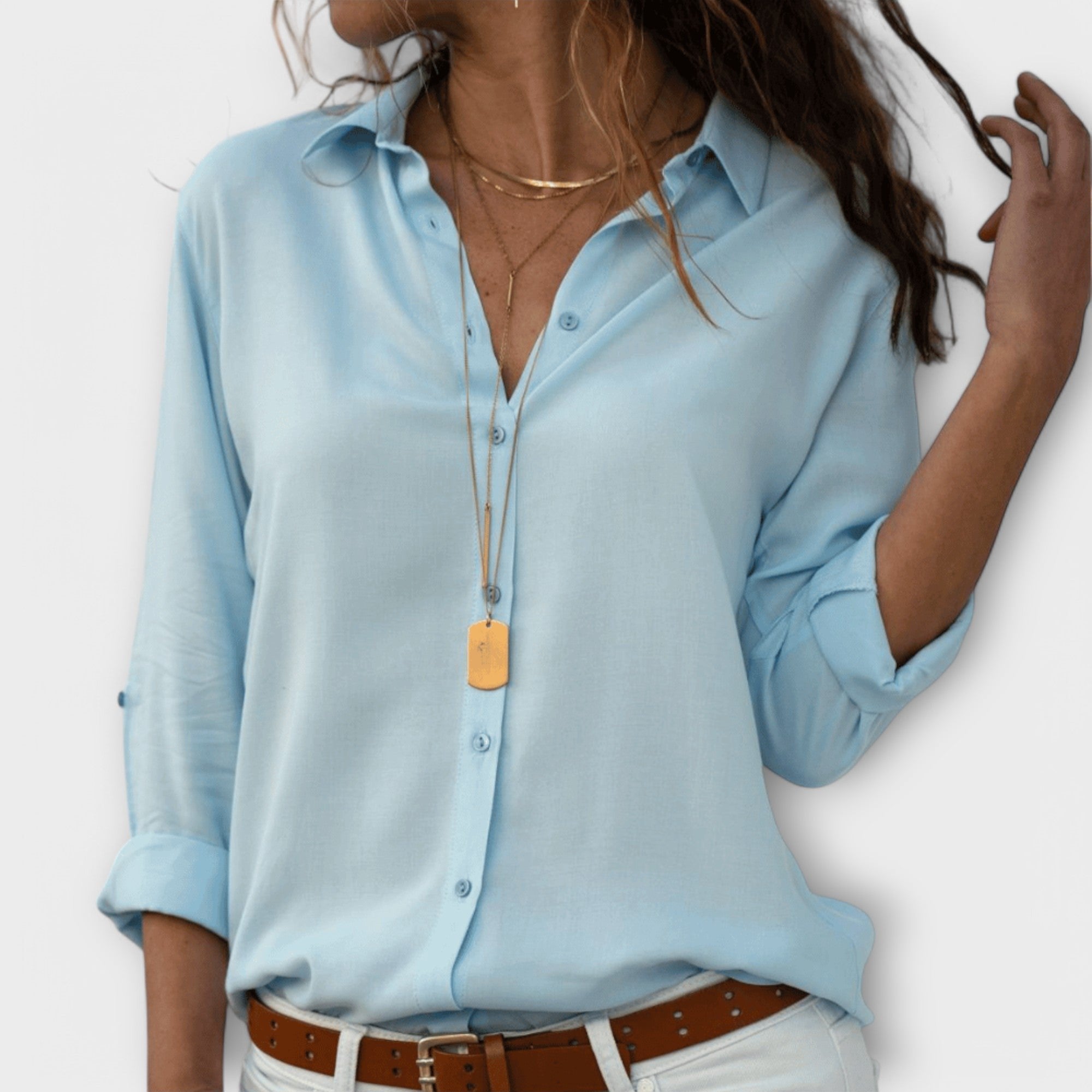 Women's Oversized Chiffon Long Sleeve Blouse - Blue