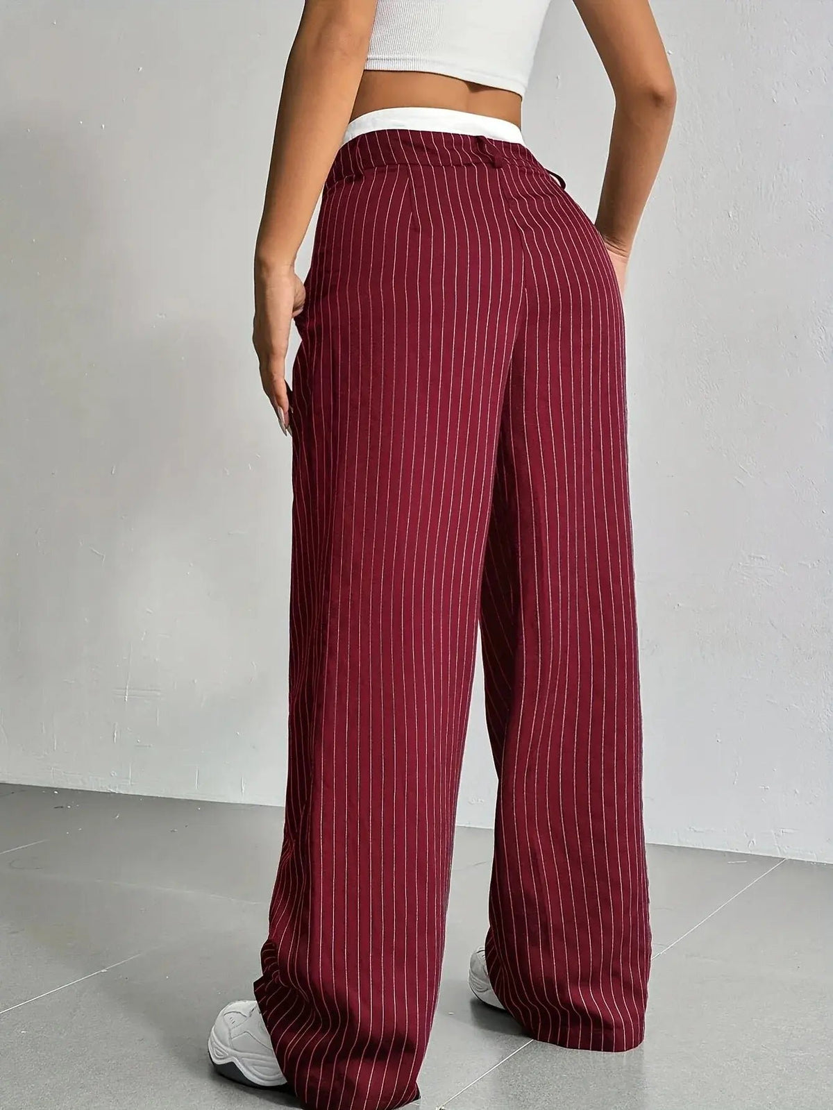 Women's Pinstripe High-Waisted Pleated Wide-Leg Trousers