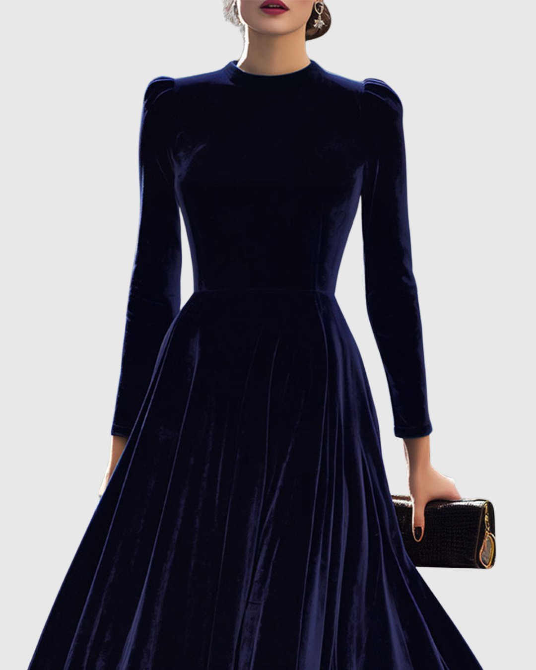 Women's Pleated Velvet Midi Party Dress