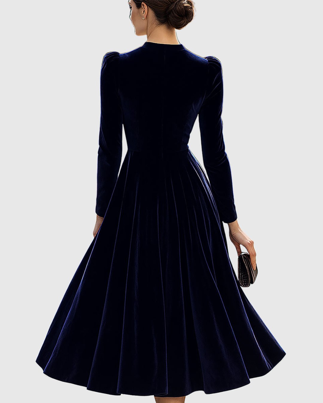 Women's Pleated Velvet Midi Party Dress