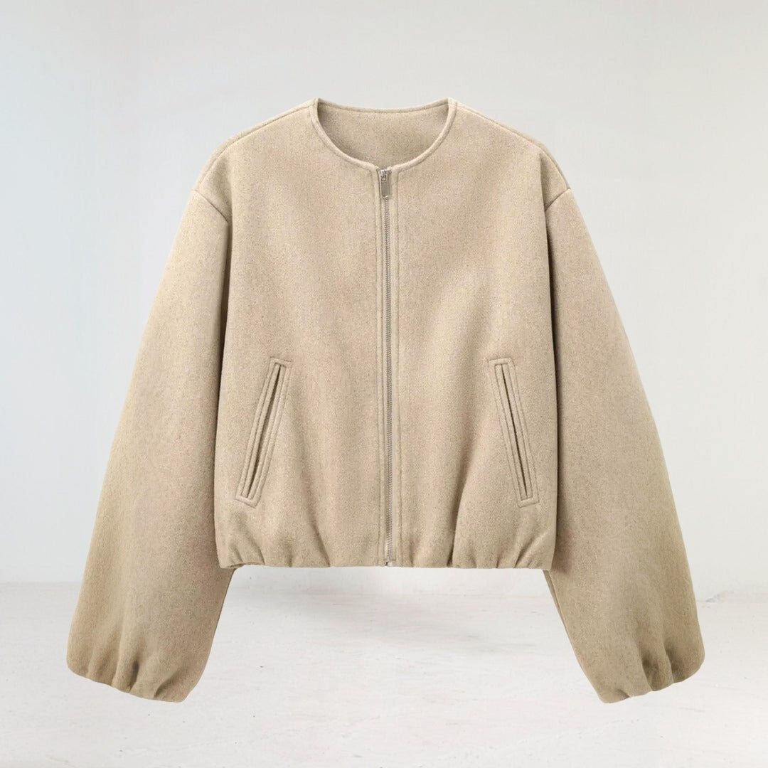 Women's Cropped Wool Bomber Jacket - Khaki