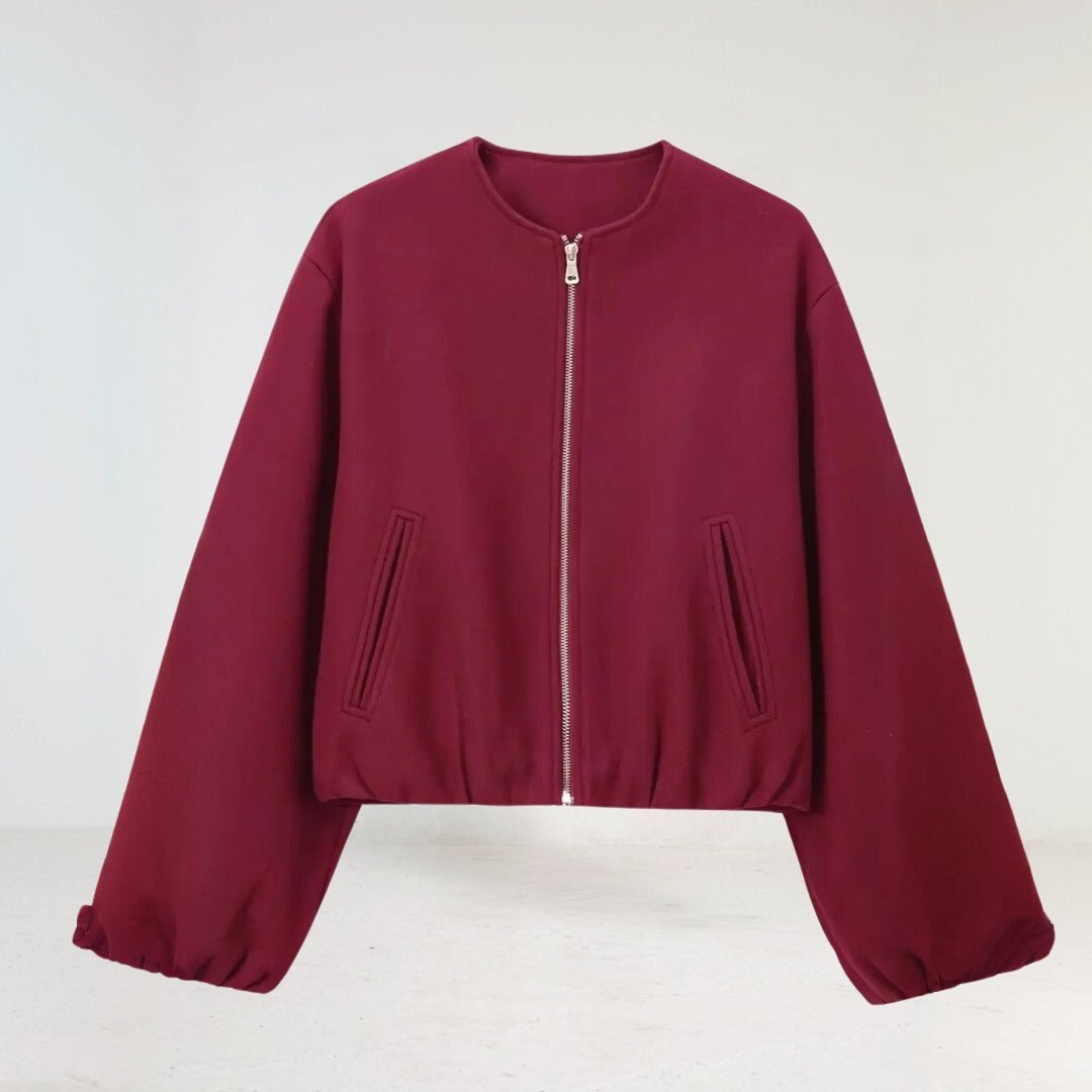 Women's Cropped Wool Bomber Jacket - Red