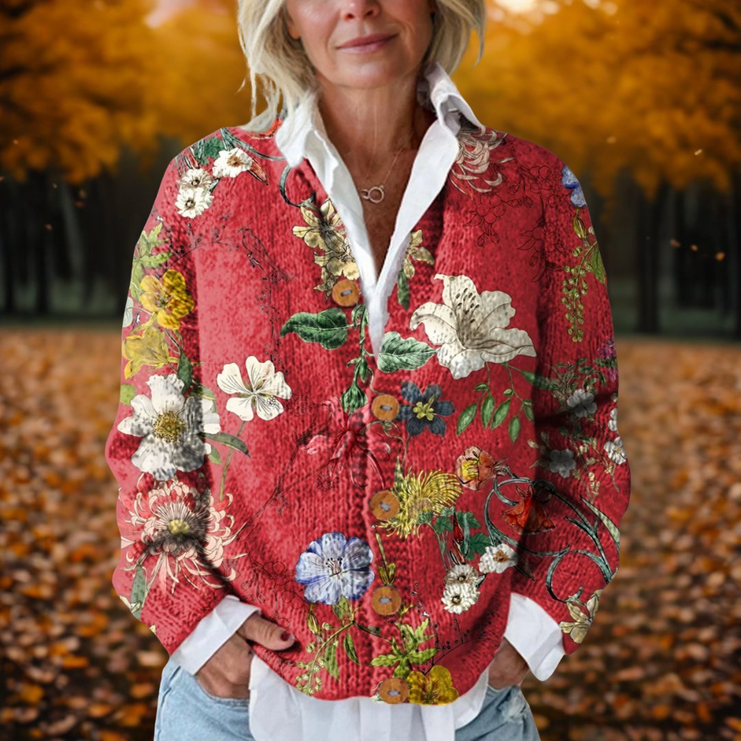 Women's Floral Cardigan - Red