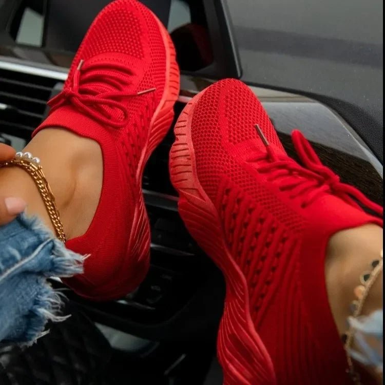 Women's Knit Slip-On Platform Trainers - Red