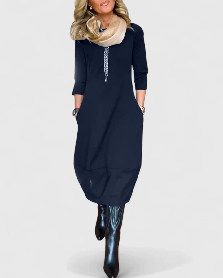 Women's Midi Shift Dress - Navy Blue