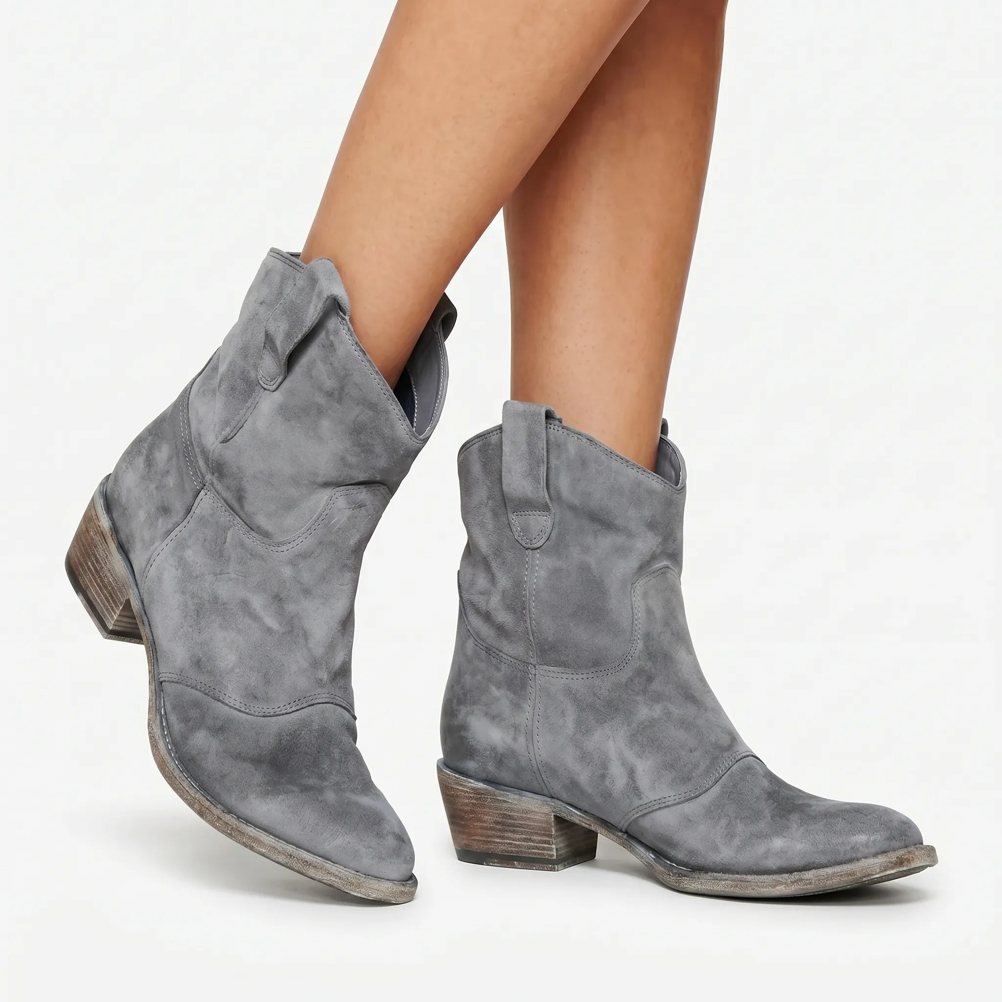 Women's Western Suede Ankle Boots - Grey