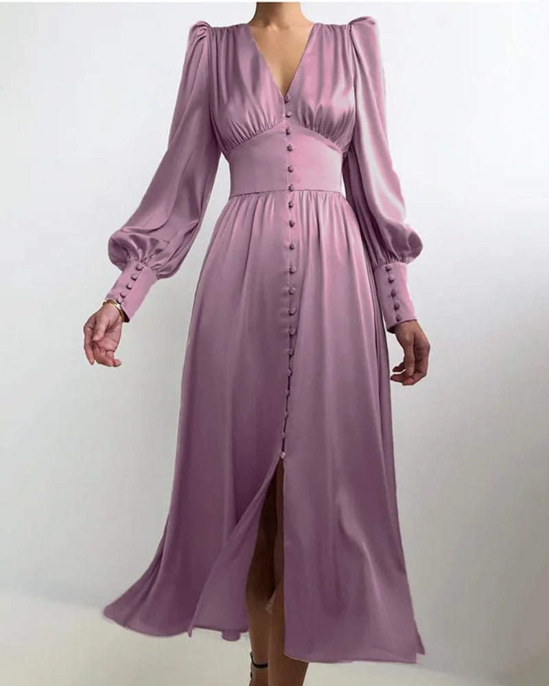 Women's Black Cocktail Satin Midi Party Dress - Purple