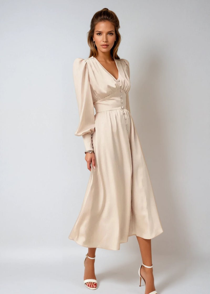 Women's Black Cocktail Satin Midi Party Dress