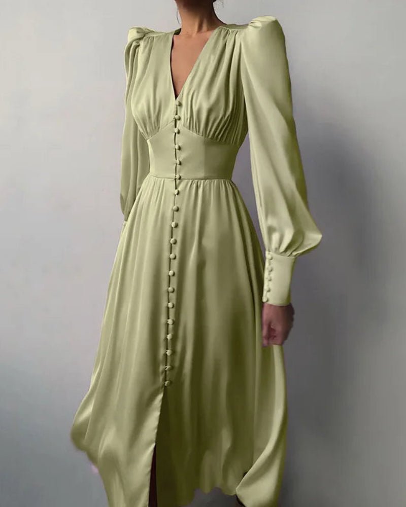 Women's Black Cocktail Satin Midi Party Dress - Green