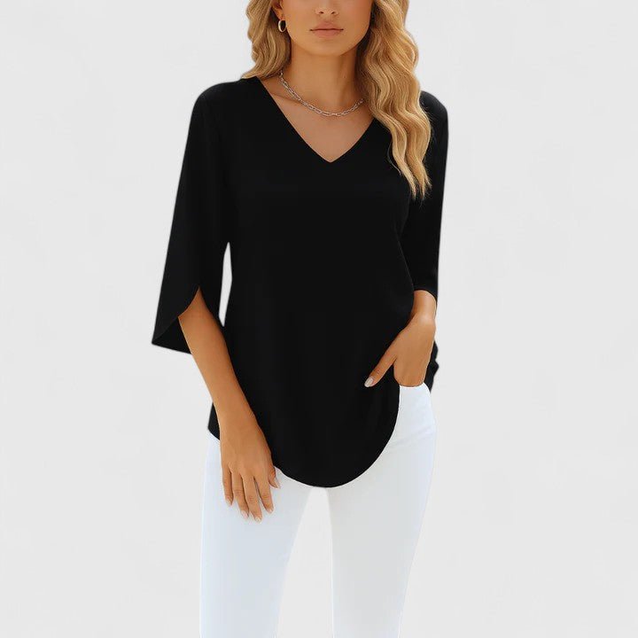 Women's Chiffon V-Neck Blouse - Black