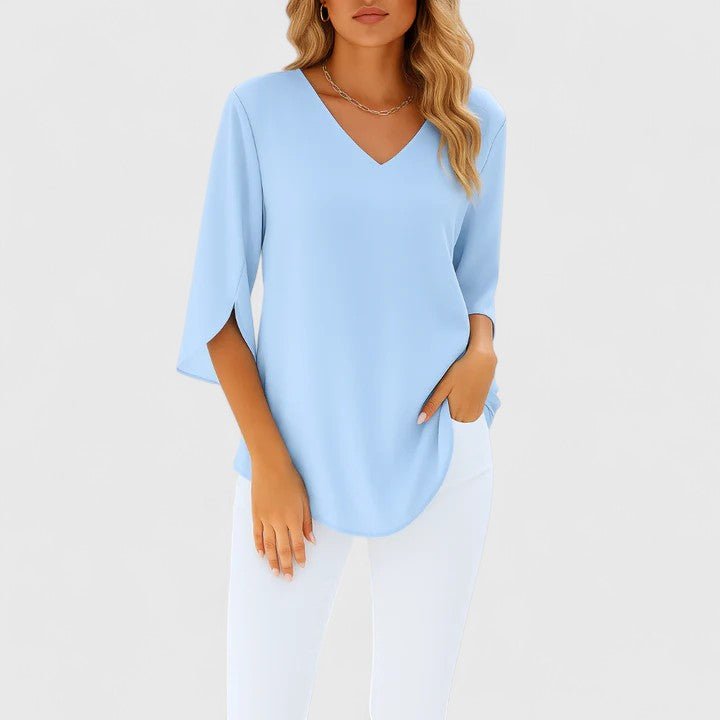 Women's Chiffon V-Neck Blouse - Blue