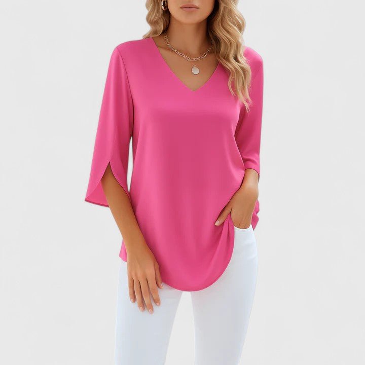 Women's Chiffon V-Neck Blouse - Pink