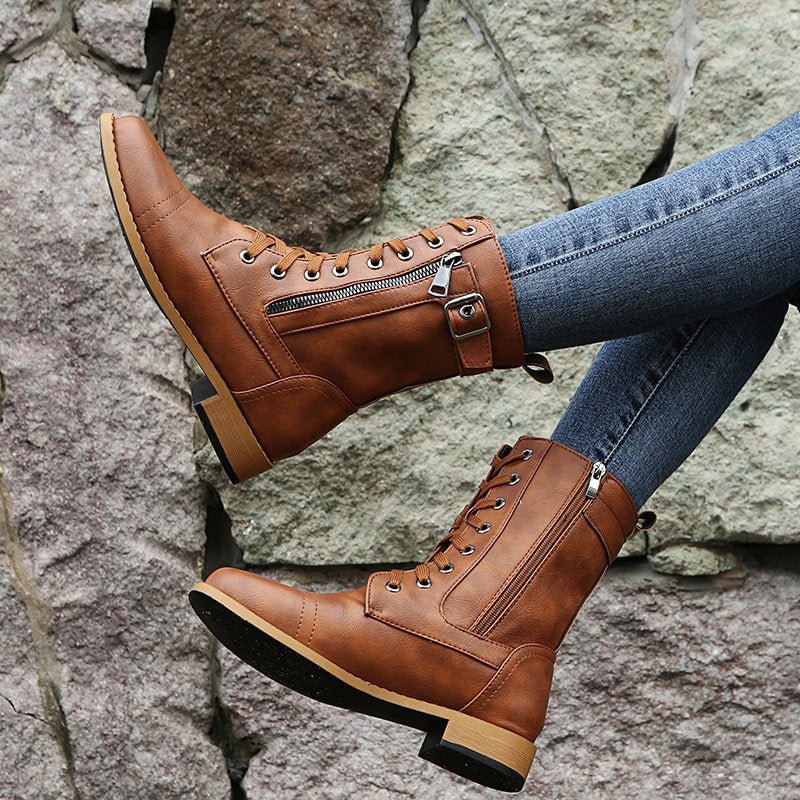 Women's Faux Leather Combat Boots