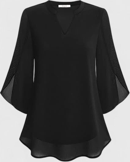 Women's Black V-Neck Chiffon Blouse
