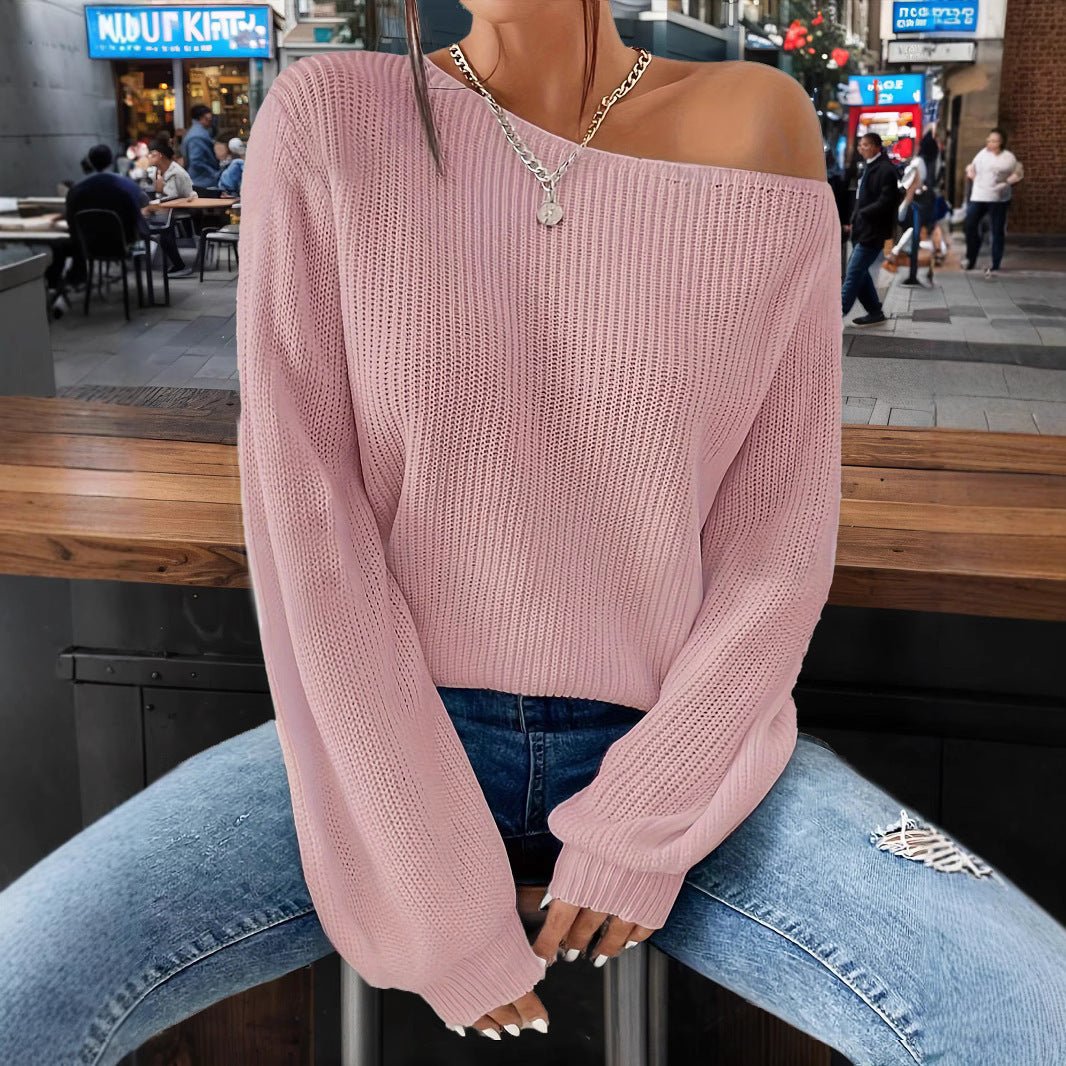 Women's Chunky Off-Shoulder Ribbed Jumper - Pink