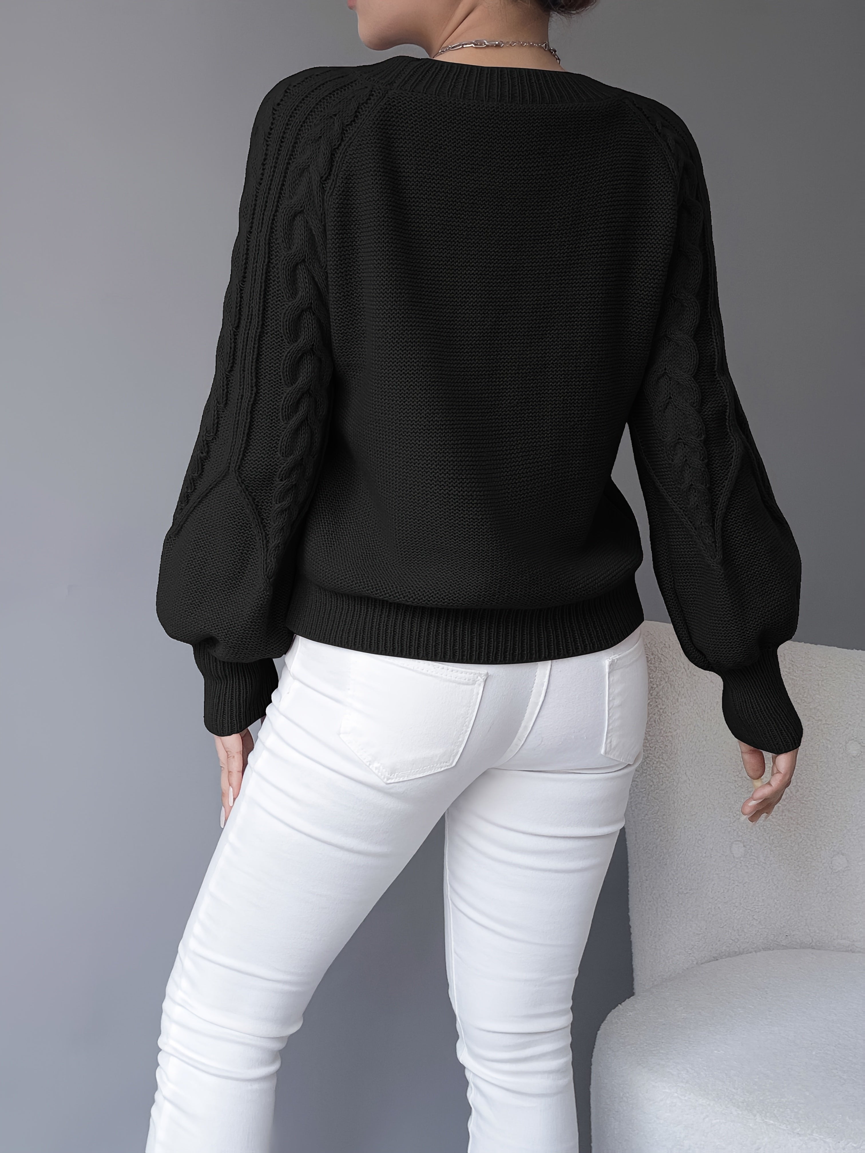 Women's Chunky Cropped Cable Knit Wool Jumper