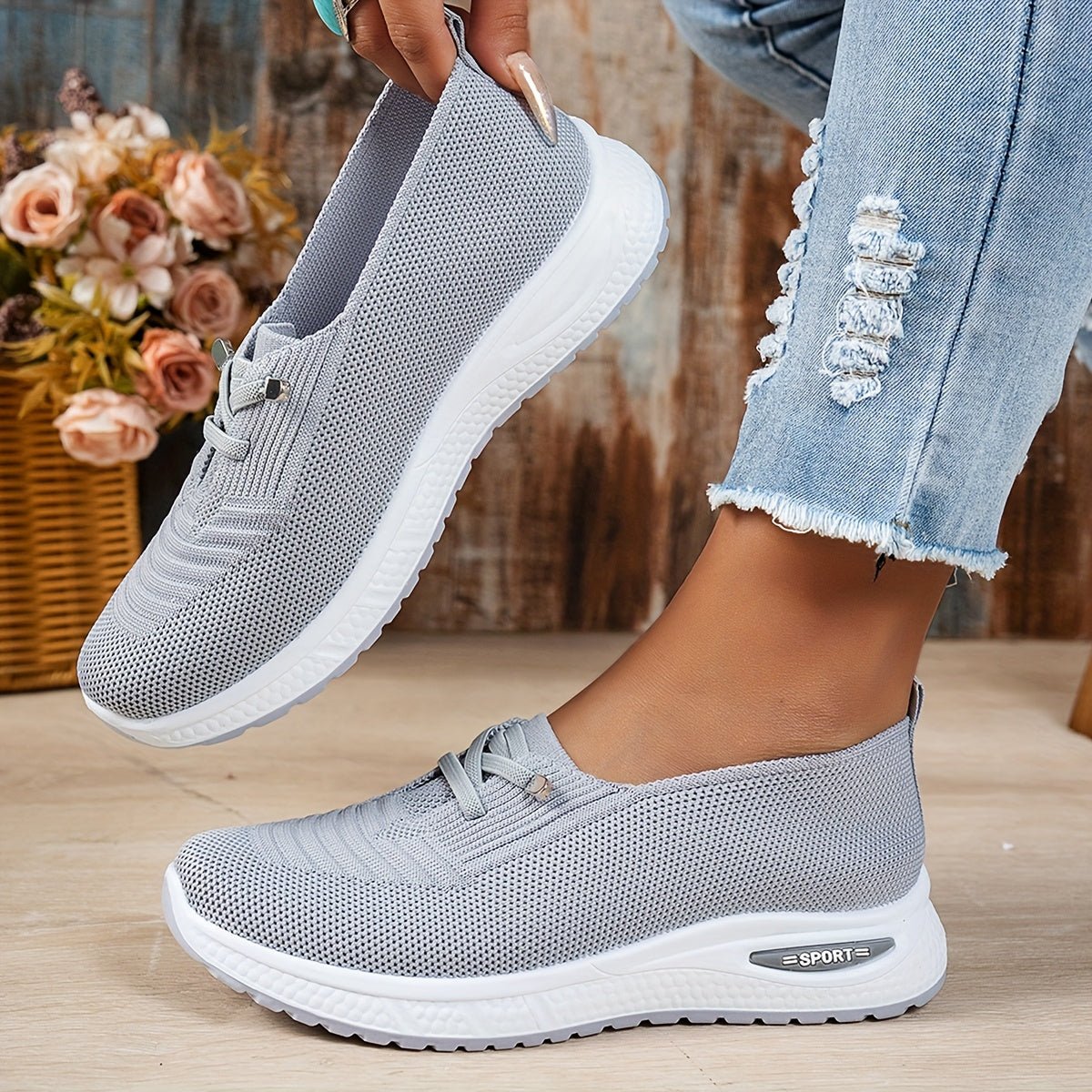 Women's Knit Slip-On Trainers - Gray
