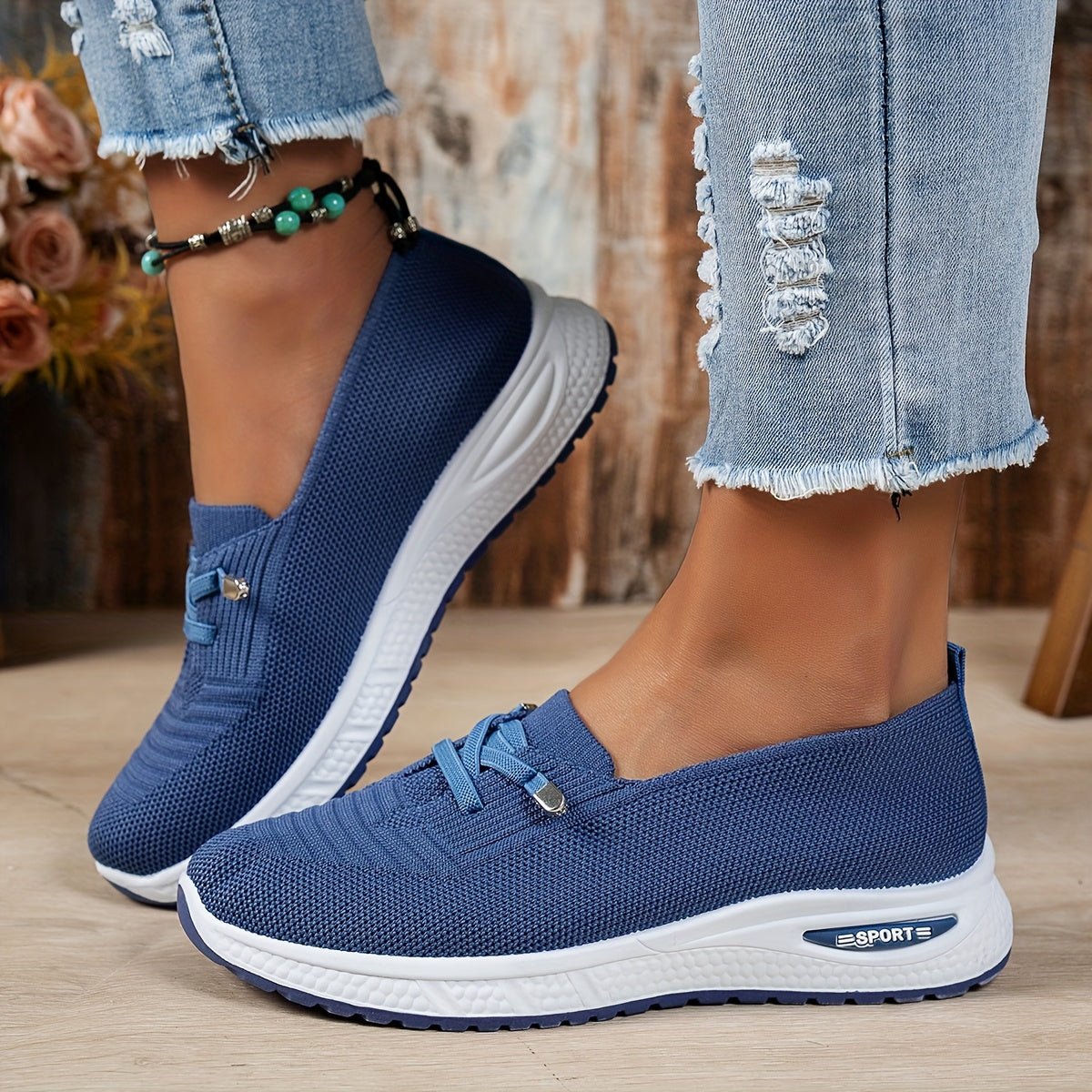 Women's Knit Slip-On Trainers - Blue