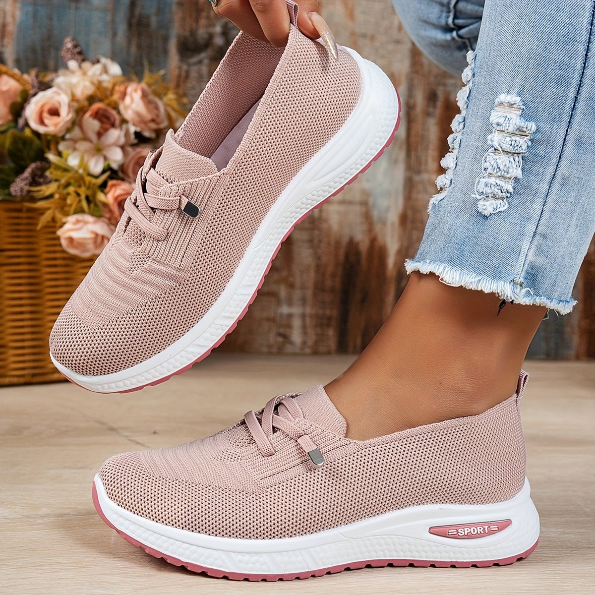 Women's Knit Slip-On Trainers - Pink