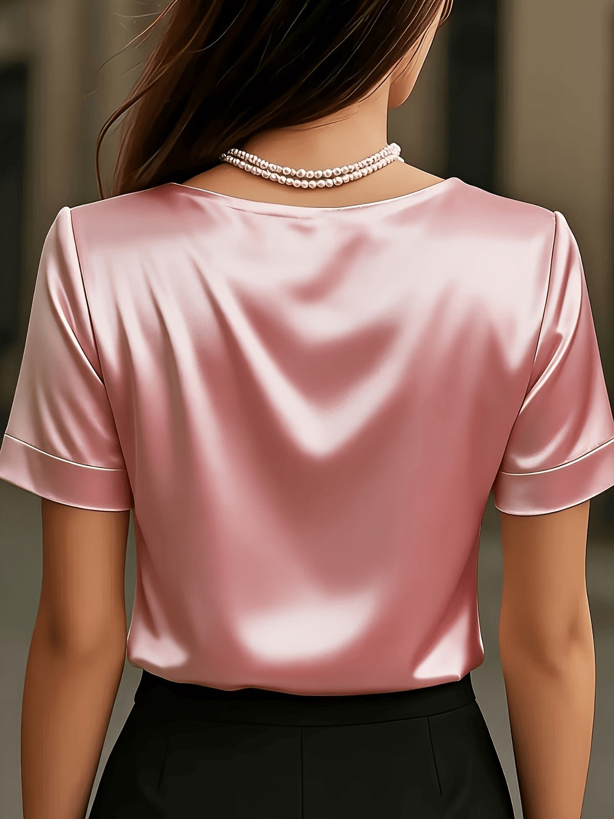 Women's Black V-Neck Satin Blouse