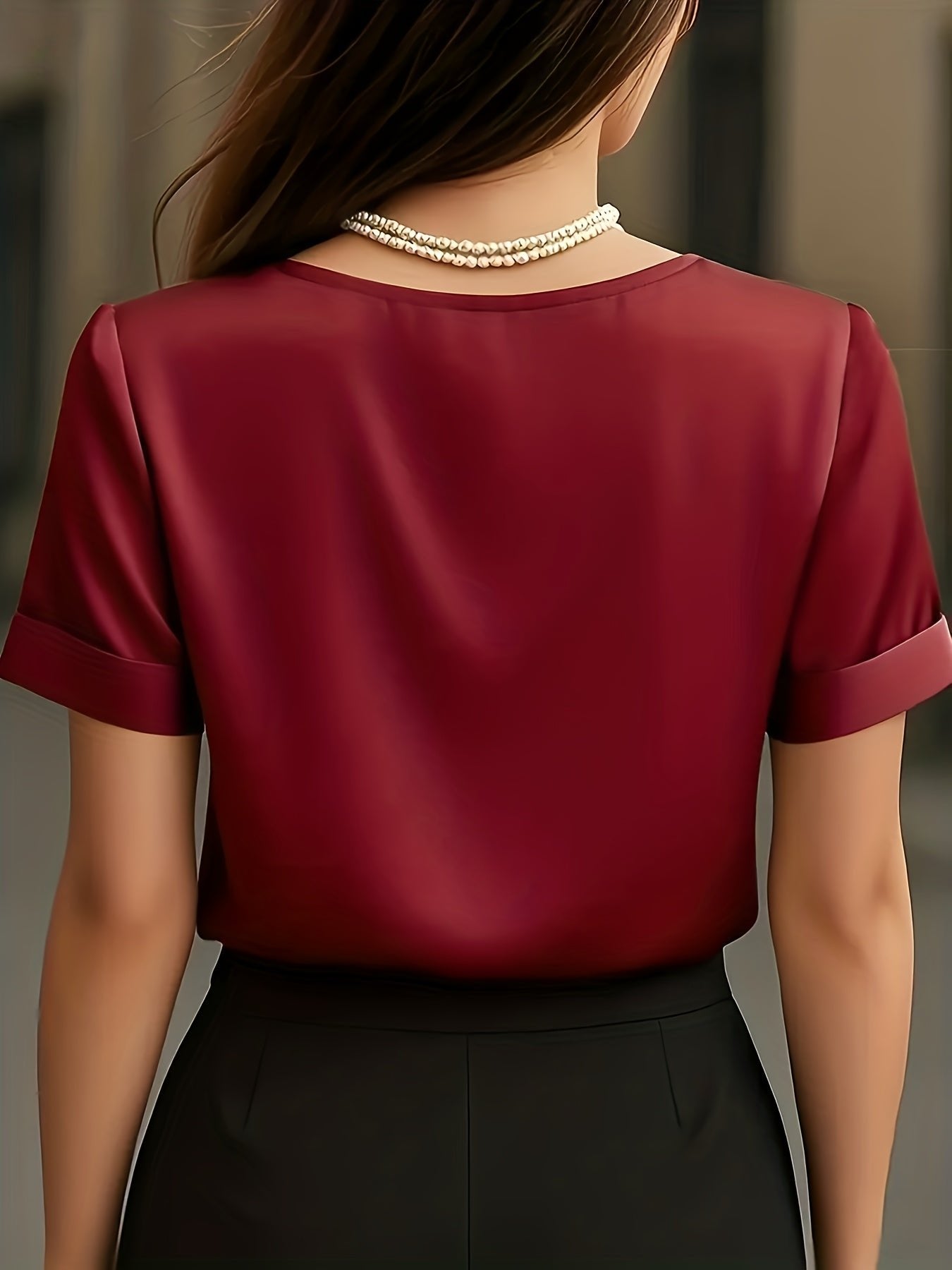 Women's Black V-Neck Satin Blouse