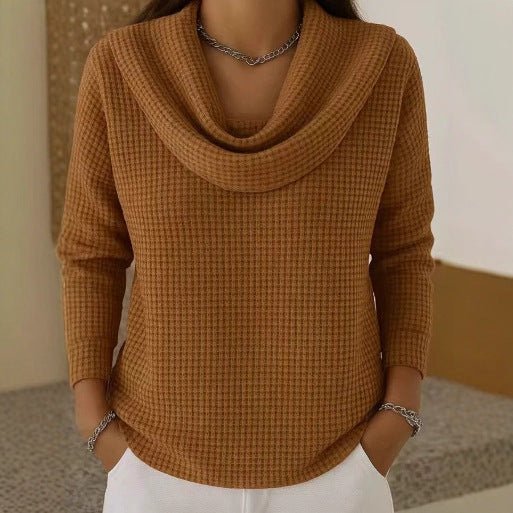Women's Waffle Long Sleeve Knit Top - Brown